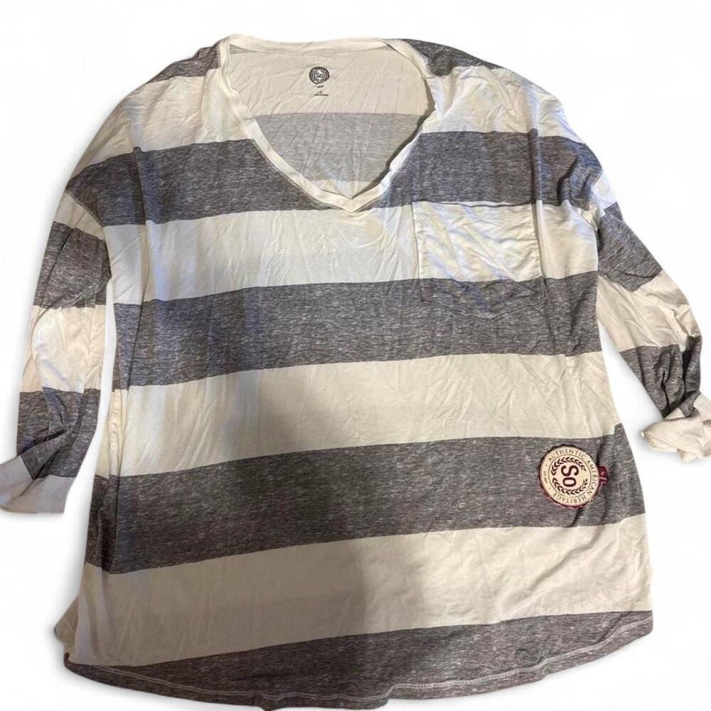 SO Clothing Gray White Striped Long Sleeve Top XL Soft Casual NWT